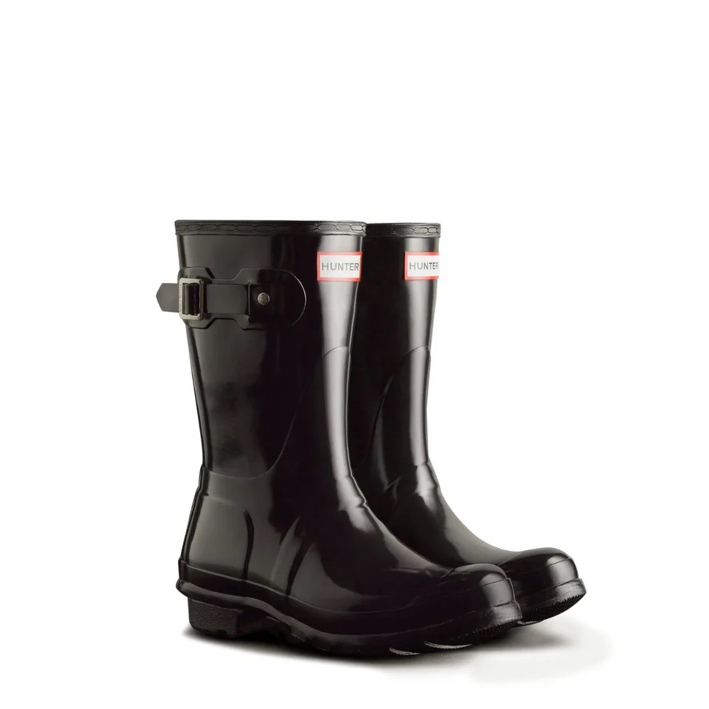 Hunter Glossy Black Short Boots